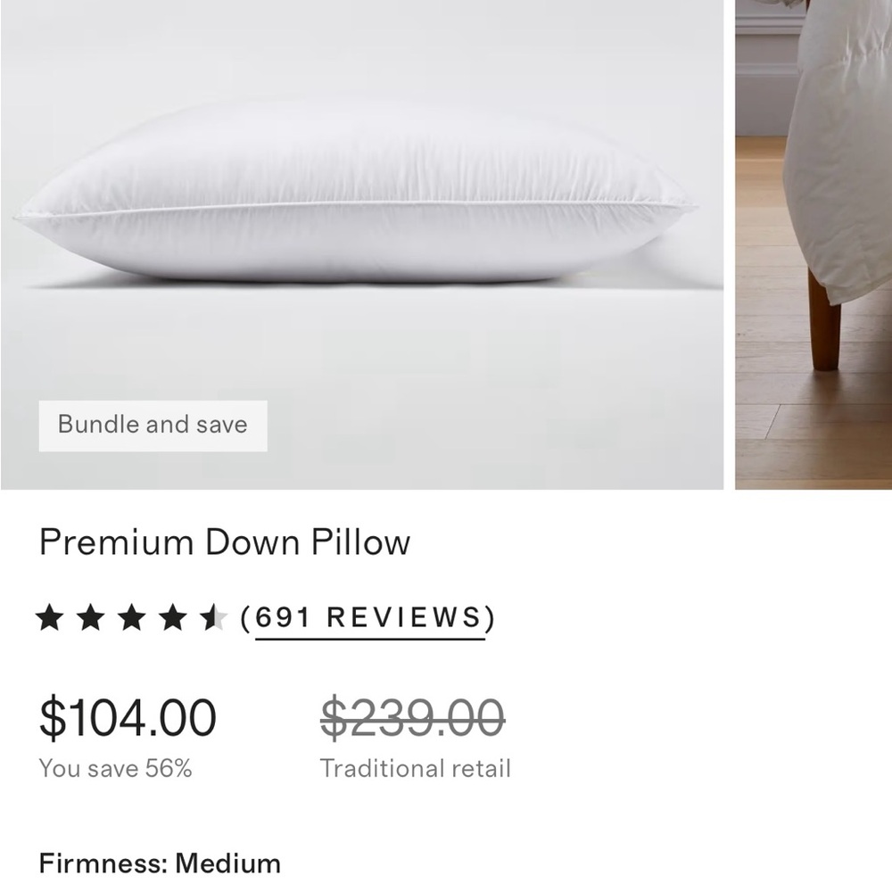 Quince Premium Down Pillow - Medium Support - Standard